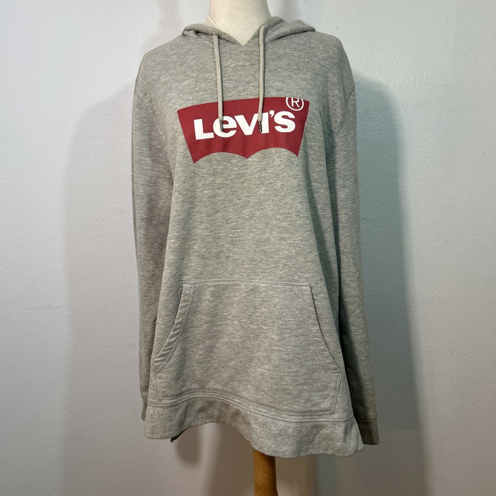 Levis Hoodie Mens L Gray Batwing Logo Fleece Pullover Streetwear Casual‎ - Picture 2 of 13